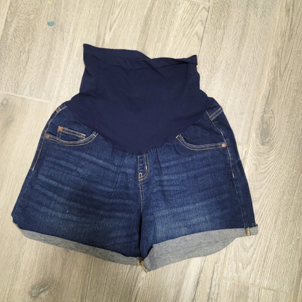 Indigo Blue large maternity jean shorts with secret belly panel